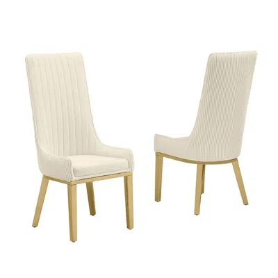 Best Quality Furniture Cream, Teddy Fabric, Pleated Back Side Chair With Gold Base, Set Of Two In Neutral