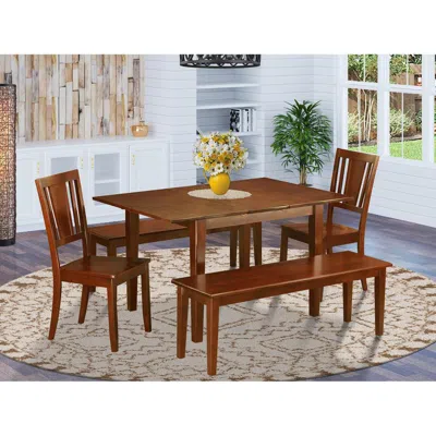 East West Furniture 5 Pc Kitchen Table With Bench -tables With 2 Dining Chairs And 2 Benches In Brown