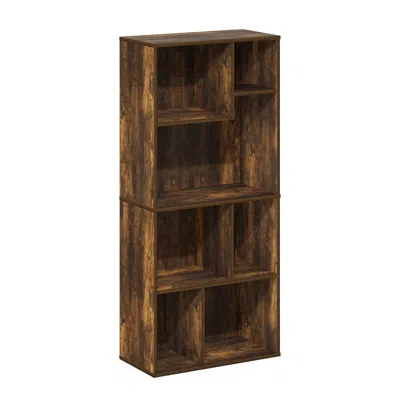 Furinno Daly 7-cube Irregular Cubes Bookcase, Bookshelf, Storage Organizer, Amber Pine In Brown