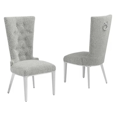 Best Quality Furniture Rich Gray Boucle Fabric With Silver Chrome Base Glam Dining Chairs (set Of 2) In Gray