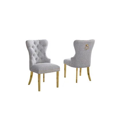 Best Quality Furniture Rich Gray Boucle Fabric And Silver Base Side Chairs (set Of 2) In Gray