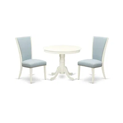 East West Furniture Anve3-lwh-15 3 Pc Dining Set - 2 Dining Chair With High Back And 1 Dining Room Table - Linen White F In Blue