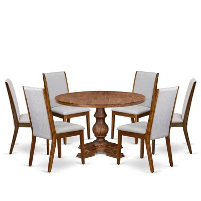 Luxe By East West Furniture 7-pc Modern Dining Set Of A Pedestal Dining Table, 6 Grey Fabric Parson Chairs