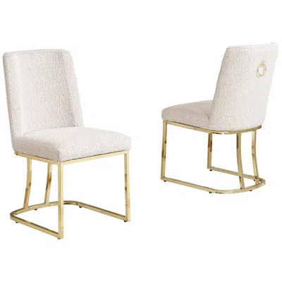 Best Quality Furniture Cream With Gold Chrome Base Side Chairs, Set Of 2 In Neutral