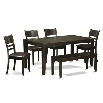 East West Furniture 6 Pc Dining Set With Bench-dining Table With Leaf And 4 Dining Chairs Plus Bench In Black