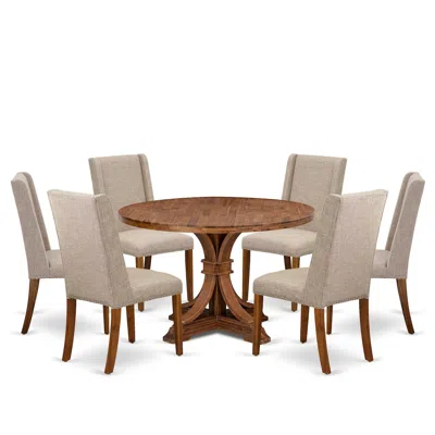 Luxe By East West Furniture 7-piece Dining Room Set A Dinning Table, 6 Light Tan Linen Fabric Dining Chairs