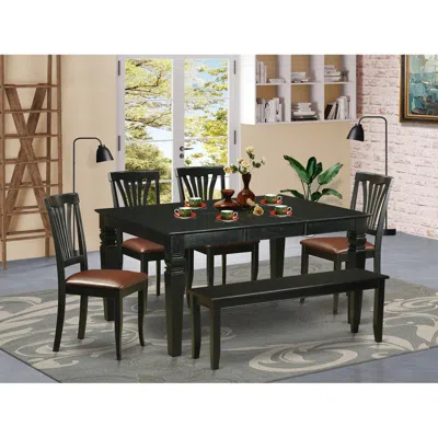 East West Furniture 6 Pc Dinette Set - Kitchen Table And 4 Dinette Chairs Coupled With Bench In Black