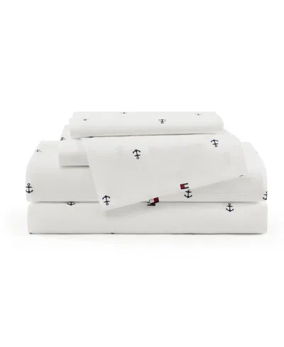 Tommy Hilfiger Printed 200-thread Count Cotton Percale 4-pc. Sheet Set, Queen In White