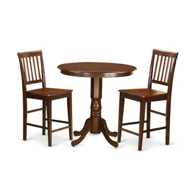 East West Furniture 3 Pc Dining Counter Height Set - High Top Table And 2 Dining Chairs. In Brown