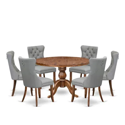 Luxe By East West Furniture 7-pc Dining Set Contain A Mid Century Dining Table And 6 Light Gray Chairs