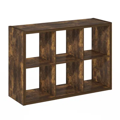 Furinno Cubicle Open Back Decorative Cube Storage Organizer, 6-cube, Amber Pine In Brown