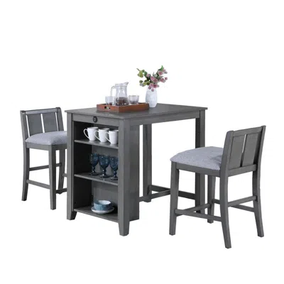 Lilola Home 3-piece Gray Finish Small Space Counter Height Dining Table With Shelves In Gray