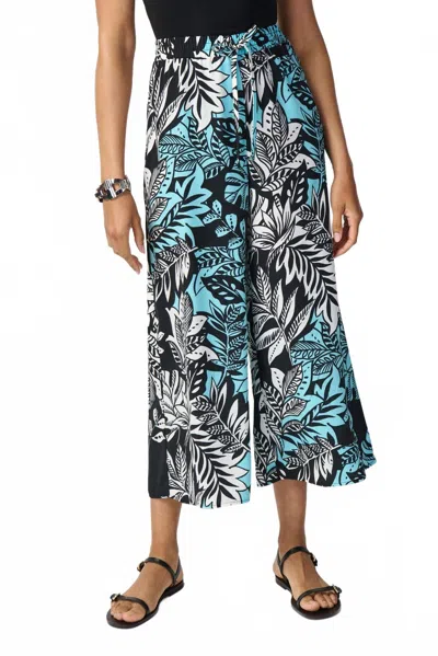 Joseph Ribkoff Floral & Plant Motif Pants Style 241067 In Black & Blue Multi In Blue