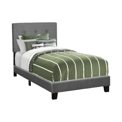 Monarch Bed, Twin Size, Upholstered, Dark Grey Boucle, Transitional In Gray