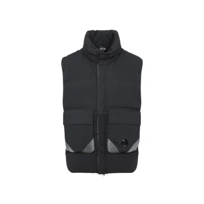 C.p. Company Black Vest With Mock Drawstring Neck And Logo Plaque On The Front In Black