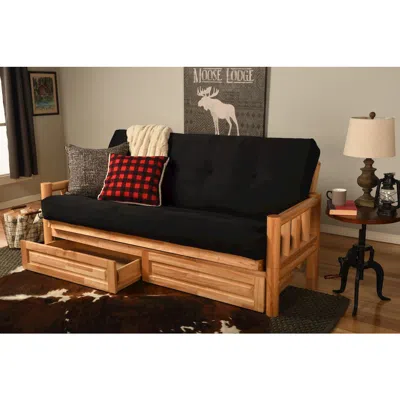 Kodiak Lodge Frame-natural Finish-suede Black Mattress-storage Drawers In Neutral
