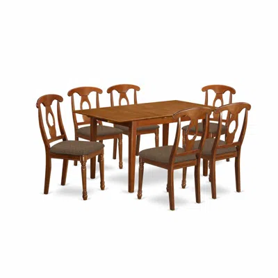 East West Furniture Psna7-sbr-c 7 Pc Dinette Set - Table With Leaf And 6 Kitchen Chairs