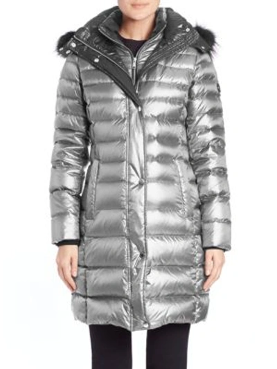 Andrew Marc Gayle Fox Fur-trimmed Puffer Coat In Silver