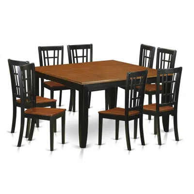 East West Furniture 9 Pc Dining Room Set-dining Table And 8 Wood Dining Chairs In Brown