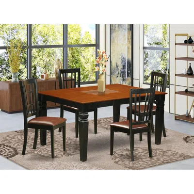 East West Furniture 5 Pc Kitchen Table Set With A Dinning Table And 4 Leather Dining Chairs In Black In Brown