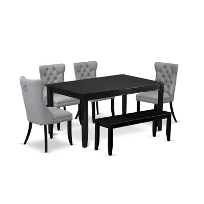 East West Furniture 6 Piece Kitchen Table & Chairs Set Consists Of A Rectangle Dining Table In Gray