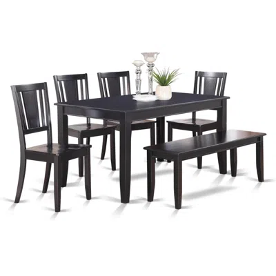 East West Furniture 6 Pc Dining Table With Bench-dining Table And 4 Dining Chairs And Bench In Black