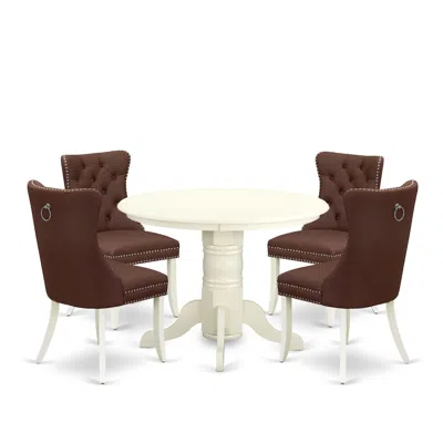 East West Furniture 5 Piece Kitchen Table Set For Small Spaces Contains A Round Dining Table In Brown