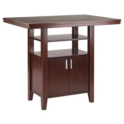 Winsome Wood Albany High Table With Cabinet And Shelf In Walnut Finish