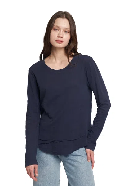 Wilt Long Sleeve Mock Layer Raw Hem Tee In Blue