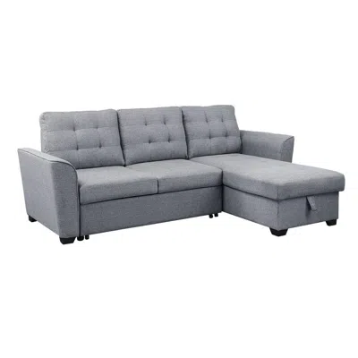 Lilola Home Avery Light Gray Linen Sleeper Sectional Sofa With Reversible Storage Chaise In Gray