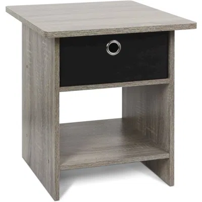 Furinno Dario End Table, Side Table, Storage Shelf With Bin Drawer, Grey Oak/black In Gray