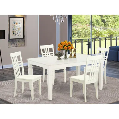 East West Furniture 5 Pcrectangular Table And 4 Wood Chairs For Dining Room In Linen White In White