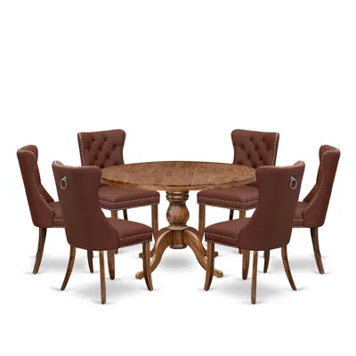 Luxe By East West Furniture 7-pc Dinner Table Set Contain A Mid Century Dining Table And 6 Burgundy Chairs