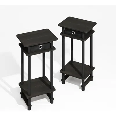 Furinno Turn-n-tube Tall End Table, Side Table With Bin, Black Espresso/brown, Set Of 2 In Black
