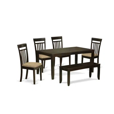 East West Furniture Lyca6-cap-c 6 Pc Kitchen Table With Bench-kitchen Tables With Leaf And 4 Kitchen Dining Chairs Plus 