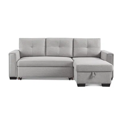 Os Home And Office Furniture Tufted Sectional Chaise Sofa Sleeper With Storage In Light Grey