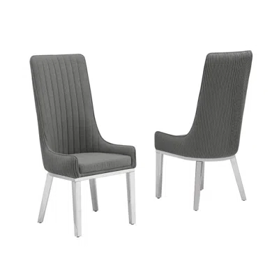 Best Quality Furniture Dark Gray, Teddy Fabric, Pleated Back Side Chair With Silver Base, Set Of Two In Gray