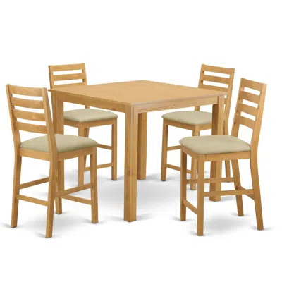 East West Furniture Cafe5-oak-c 5 Pc Dining Counter Height Set - Small Kitchen Table And 4 Counter Height Chairs. In Brown
