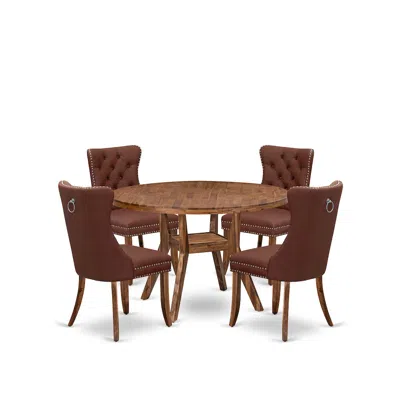 Luxe By East West Furniture 5-pc Dining Set Contain A Wooden Dining Table, 4 Burgundy Parson Dining Chairs