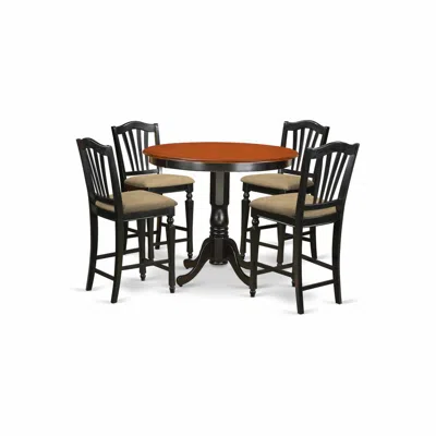 East West Furniture Trch5-blk-c 5 Pc Counter Height Table And Chair Set-pub Table And 4 Kitchen Bar Stool