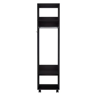 Depot E-shop Cordova Armoire With 3 Shelves, 1 Mirror, And 4 Wheels, Black In Black