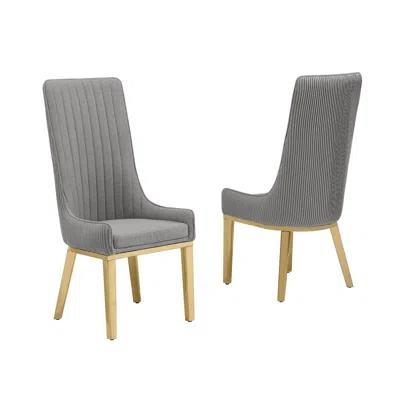 Best Quality Furniture Dark Gray, Teddy Fabric, Pleated Back Side Chair With Gold Base, Set Of Two In Gray