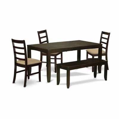 East West Furniture Lypf6-cap-c 6 Pc Dining Table With Bench-table With Leaf And 4 Dining Chairs Plus Bench In Brown