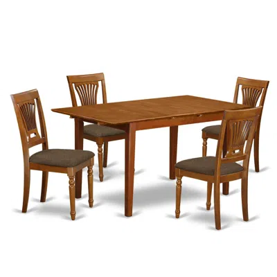 East West Furniture Pspl5-sbr-c 5 Pc Kitchen Table Set Table With Leaf And 4 Dining Table Chairs In Brown