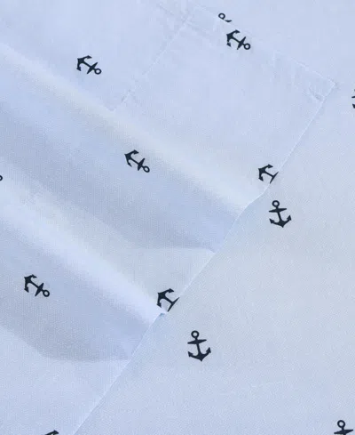 Tommy Hilfiger 200 Thread Count Anchor & Flag Printed Cotton Percale Sheet Set In Blue