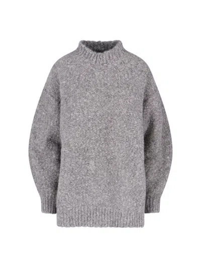 Isabel Marant Relaxed High Neck Sweater With Ribbed Hem And Dropped Shoulders In Gray