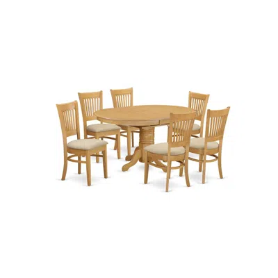 East West Furniture Avva7-oak-c 7 Pc Dining Set-dining Table With Leaf And 6 Dinette Chairs. In Brown