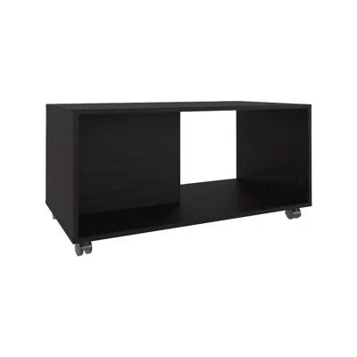 Depot E-shop Denton Coffee Table, 4 Wheels, 1 Shelf, Black In Black