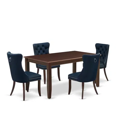 East West Furniture 5 Piece Dining Table Set Consists Of A Rectangle Kitchen Table In Blue