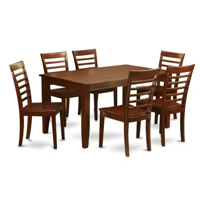 East West Furniture 7 Pc Dining Set-dining Table With 6 Dining Chairs In Brown